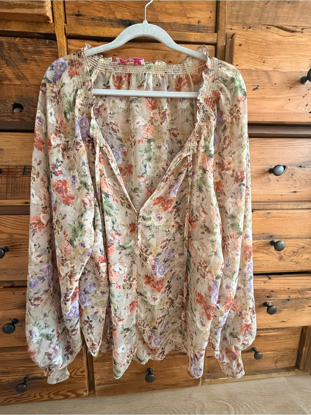 Buddy Love Cream Floral Peasant Blouse with Multi-Color Print